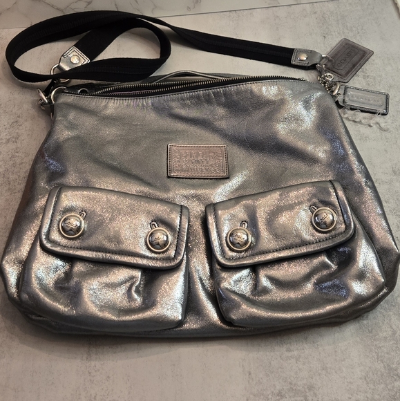 COACH Silver Metallic POPPY Shoulder 2-Way Bag - Picture 2 of 16